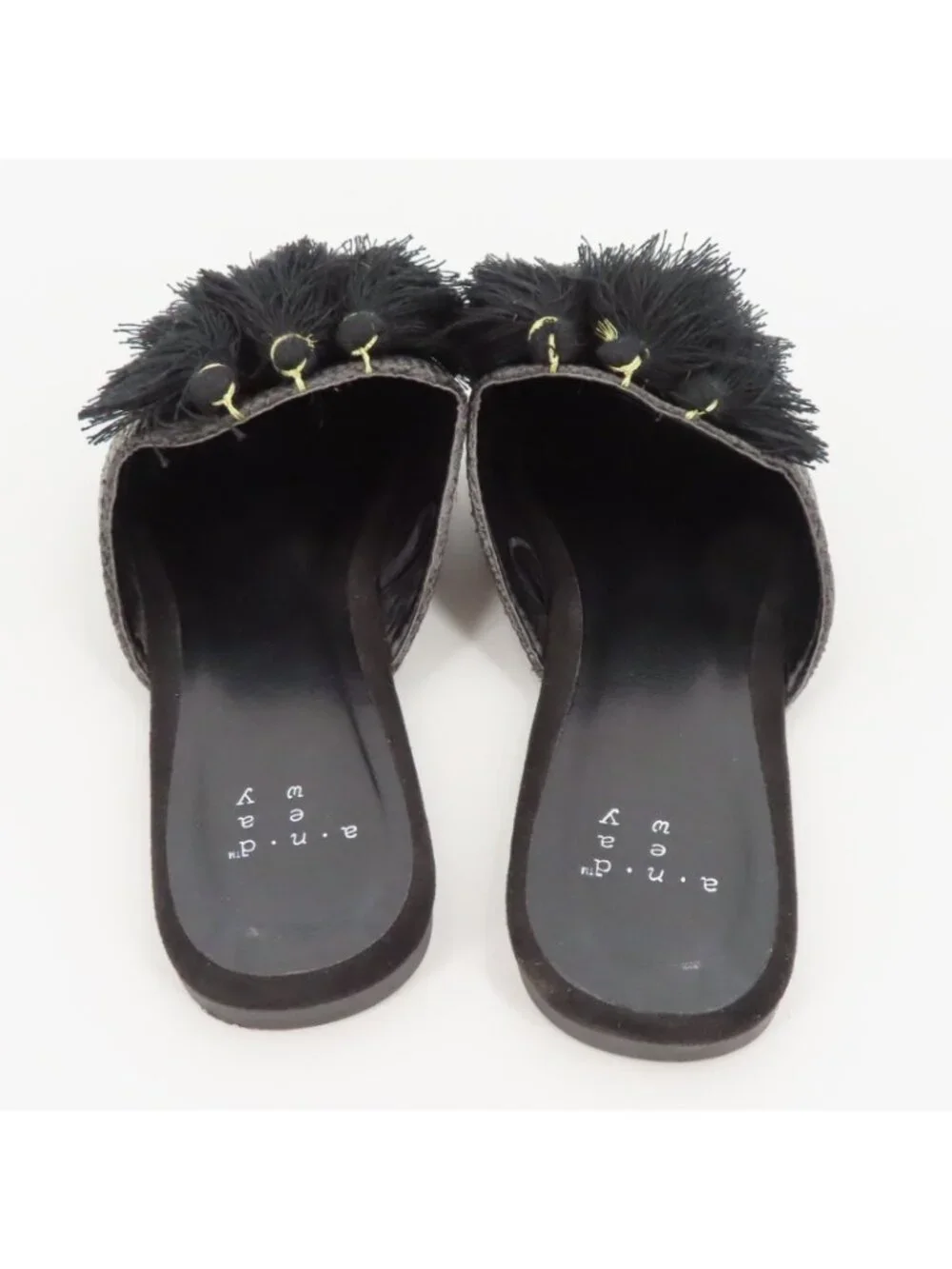A New Day Women 8 Black Pointed Toe Synthetic Woven Tassel Slides Flats Shoes